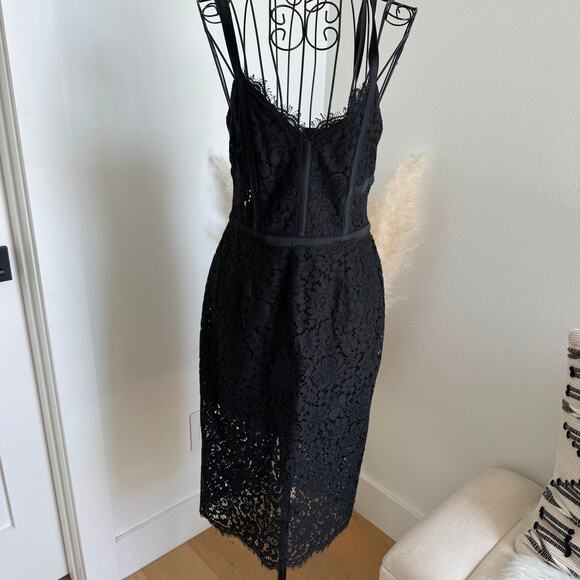 Express Black Lace Pencil Sexy Spaghetti Strap Corset Knee Length Dress Size 2 - Picture 2 of 7